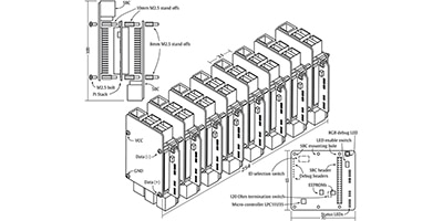 Schematic drawing of a stack of Raspberry Pi Computer Boards with stand offs