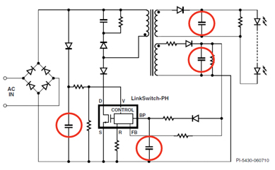 Use of capacitors in an LED driver Image of Use of capacitors in an LED driver