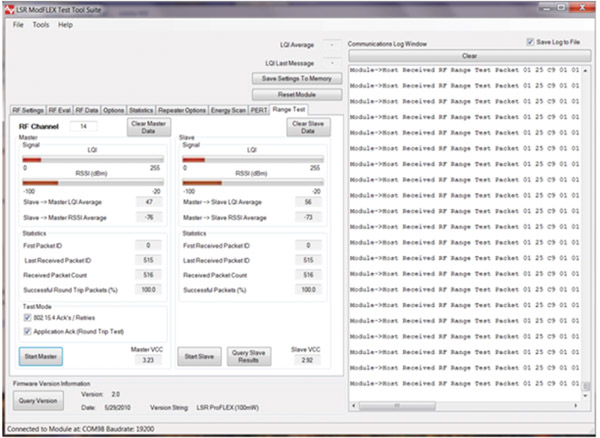 Range test results in the ModFLEX test tool suite Image of Range test results in the ModFLEX test tool suite