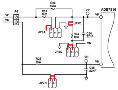 Analog Devices ADE7816 Typical voltage channel configuration