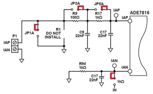 Analog Devices ADE7816 Typical Current Channel A configuration with a Rogowski coil