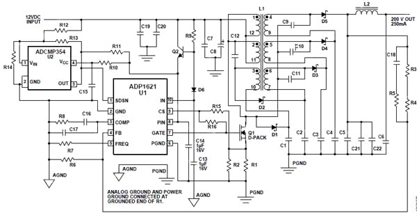 Analog Devices ADP1621-based DC/DC boost converter Image of Analog Devices ADP1621-based DC/DC boost converter (click for full-size)