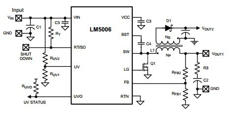 Linear Technology LM5006 dual-output synchronous buck converter Diagram of Linear Technology LM5006 dual-output synchronous buck converter