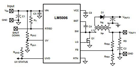 Linear Technology LM5006 dual-output synchronous buck converter Diagram of Linear Technology LM5006 dual-output synchronous buck converter