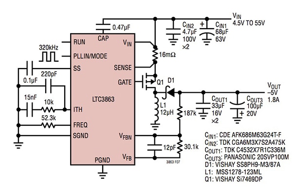 Linear Technology LTC3863 DC-to-DC switching power supply Diagram of Linear Technology LTC3863 DC-to-DC switching power supply
