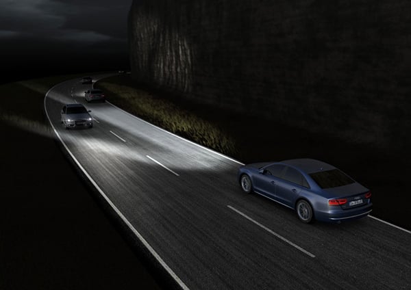 Audi’s Matrix LED headlight demonstrates its adaptive capability Image of Audi’s Matrix LED headlight