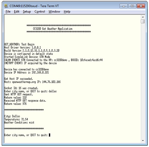 CC3200 Get Weather Application Image of CC3200 Get Weather Application