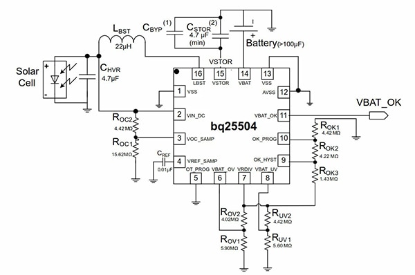 Texas Instruments bq25504 power management chip Diagram of Texas Instruments bq25504 power management chip