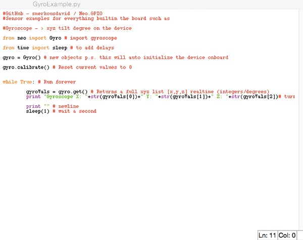 Python program that reads the gyroscope and displays the data from it Python program that reads the gyroscope and displays the data from it