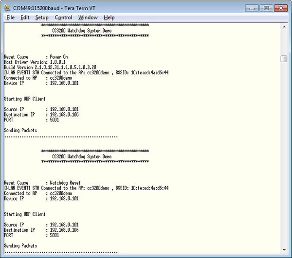 Texas Instruments CC3200 Watchdog System Demo Image of Texas Instruments CC3200 Watchdog System Demo