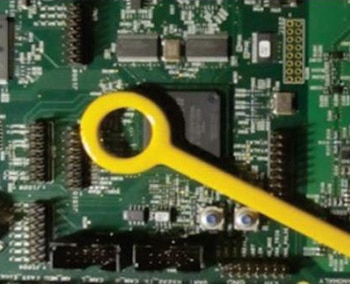 A near-field probe is used with the test instrument to pinpoint the source of undesired, troublesome RF emissions which can directly cause non-compliance, or have an indirect ripple effect and move the apparent problem elsewhere. A near-field probe is used with the test instrument to pinpoint the source of undesired, troublesome RF emissions which can directly cause non-compliance, or have an indirect ripple effect and move the apparent problem elsewhere.
