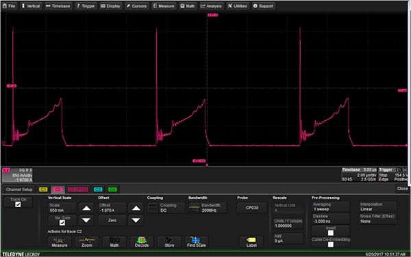Channel setup in a Teledyne LeCroy HDO 4104 oscilloscope (click for full-size) Teledyne LeCroy 的 HDO 4104 示波器的通道設定圖 (按一下可檢視完整尺寸)