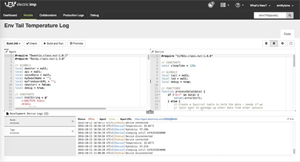 Electric Imp development environment Image de l'environnement de développement d'Electric Imp