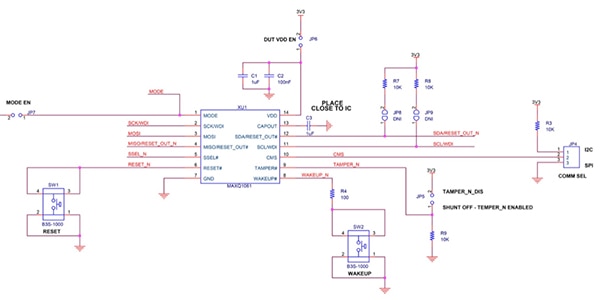 Maxim Integrated MAXQ1061-KIT eval kit (click to enlarge) Diagram of Maxim Integrated MAXQ1061-KIT eval kit (click to enlarge)