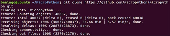 Cloning the MicroPython repository to the local file system 將 MicroPython 儲存庫複製到本機檔案系統示意圖