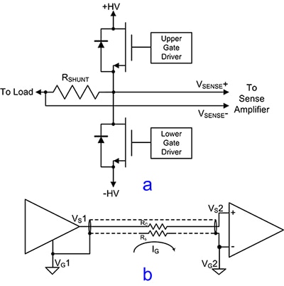 Measuring small voltage drops in a push-pull FET power driver Diagram of measuring small voltage drops in a push-pull FET power driver