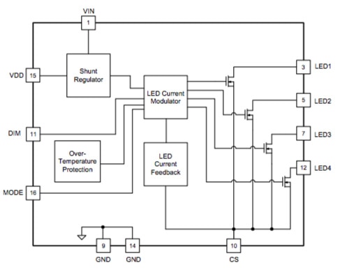 ON Semiconductor FL77944 LED direct AC driver Block diagram of the ON Semiconductor FL77944 LED direct AC driver