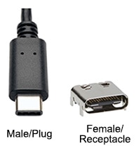 Male/plug and female/receptacle USB Type C connectors Image of male/plug and female/receptacle USB Type C connectors