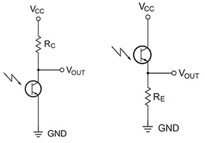 Phototransistor can be connected by a common emitter or common collector Diagram of phototransistor can be connected by a common emitter or common collector