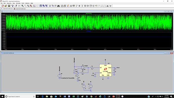 LTSpice XVII simulation of a noise level monitor circuit Image of LTSpice XVII simulation of a noise level monitor circuit