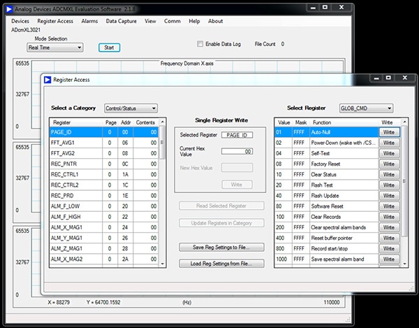 Analog Devices evaluation software application Image of Analog Devices evaluation software application