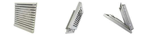 Snap-on, sliding, and hinged louvered fan guards Bild: Lamellenschutzgitter in Einrast-, Schiebe- und Klappausführung