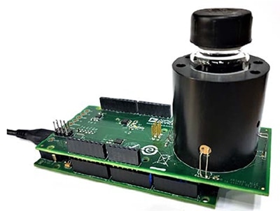 Analog Devices’ EVAL-CN0409-ARDZ/EVAL-ADICUP360 board combination Image of Analog Devices’ EVAL-CN0409-ARDZ/EVAL-ADICUP360 board combination