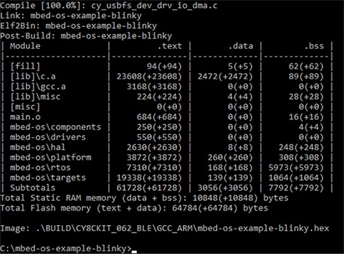 Mbed compiler output when the LEDBlinky project has been compiled successfully Image of Mbed compiler output when the LEDBlinky project has been compiled successfully