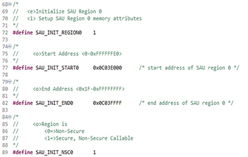 SAU region 0 configured for secure execution Code of SAU region 0 configured for secure execution