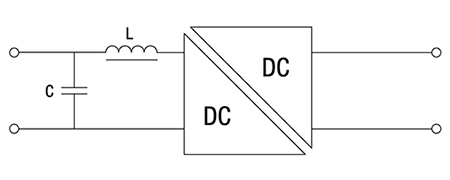 Simple input filter circuit with appropriate L and C values Diagram of simple input filter circuit with appropriate L and C values