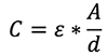 C = ε * A/d 方程式 1
