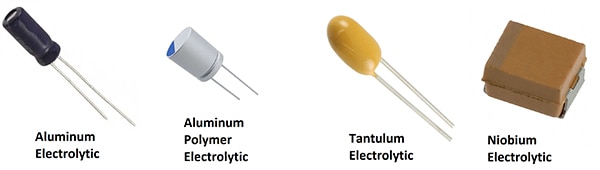 Examples of 10 µF electrolytic capacitors 10 µF 電解電容範例的圖片