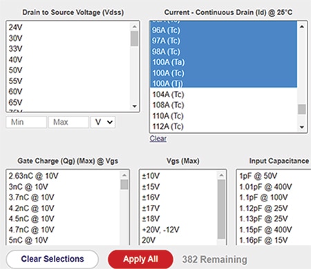 Selecting 50 A to 100 A options Image de la sélection des options de 50 A à 100 A