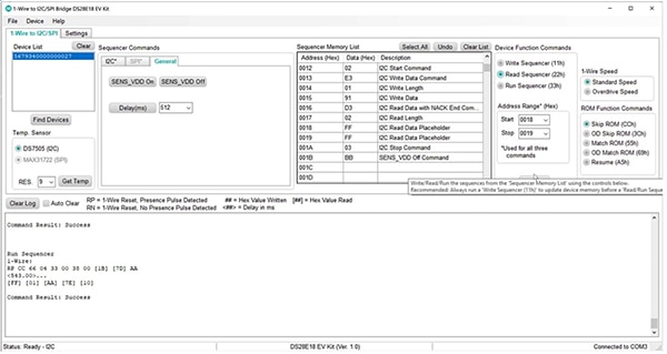 Maxim Integrated DS28E18EVKIT# evaluation software (click to enlarge) Maxim Integrated 的 DS28E18EVKIT# 評估軟體圖片 (按此放大)