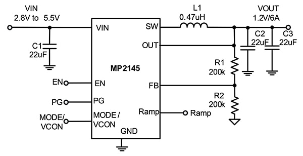 Monolithic Power Systems MP2145 5.5 volt, 6 A, synchronous step-down switching regulator Diagram of Monolithic Power Systems MP2145 5.5 volt, 6 A, synchronous step-down switching regulator