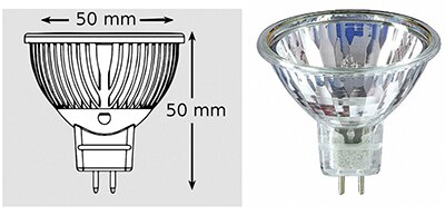 MR16 bulb form factor and size using halogen as the light source Image of MR16 bulb form factor and size using halogen as the light source
