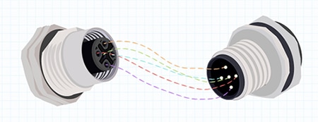 Mating of a male and female circular connector pair ภาพการผสมพันธุ์ของคู่ตัวต่อวงกลมตัวผู้และตัวเมีย