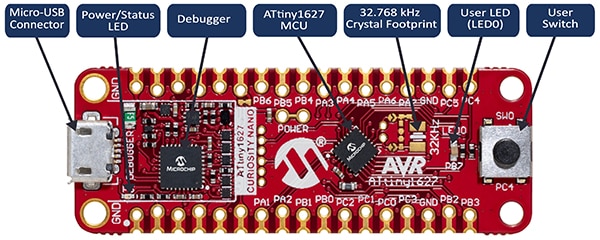 Microchip ATtiny1627 Curiosity Nano Abbildung: Microchip ATtiny1627 Curiosity Nano
