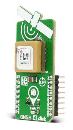 GNSS 4 click board carries the SAM-M8Q patch antenna module from u-blox Image of GNSS 4 click board carries the SAM-M8Q patch antenna module from u-blox