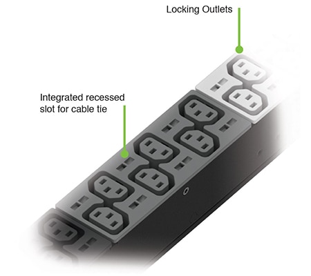 Gen 5 iPDUs offer a choice of cable ties or locking outlets Image of Gen 5 iPDUs offer a choice of cable ties or locking outlets