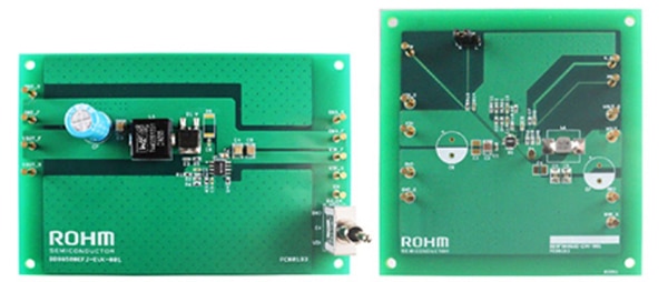 ROHM Semiconductor BD9G500EFJ-EVK-001 (left) and BD9F500QUZ-EVK-001 (right) eval boards Image of ROHM Semiconductor BD9G500EFJ-EVK-001 (left) and BD9F500QUZ-EVK-001 (right) eval boards