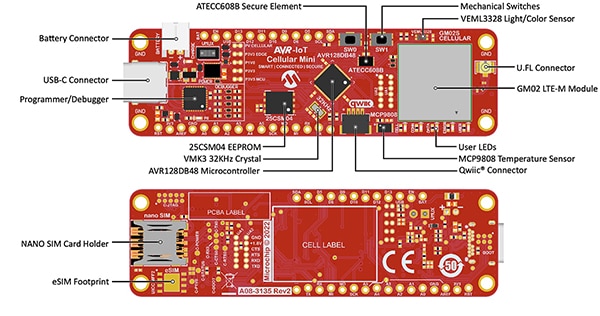 Microchip Technology AVR-IoT Cellular Mini Development Board (click to enlarge) Microchip Technology AVR-IoT Cellular 迷你開發板圖片 (按此放大)
