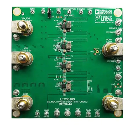 Analog Devices DC2874A-C evaluation board for the LTC3310S Image of Analog Devices DC2874A-C evaluation board for the LTC3310S