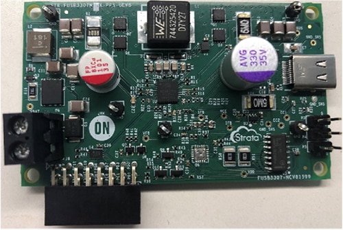 onsemi FUSB3307MPX-PPS-GEVB is an evaluation board Image de la carte d'évaluation FUSB3307MPX-PPS-GEVB d'onsemi