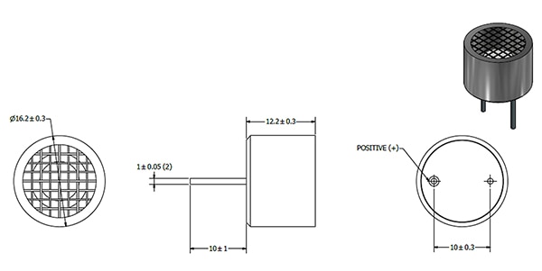 PUI Audio UT-1640K-TT-2-R ultrasonic transmitter and the UR-1640K-TT-2-R ultrasonic receiver (click to enlarge) Image de l'émetteur à ultrasons UT-1640K-TT-2-R et du récepteur à ultrasons UR-1640K-TT-2-R de PUI Audio (cliquez pour agrandir)