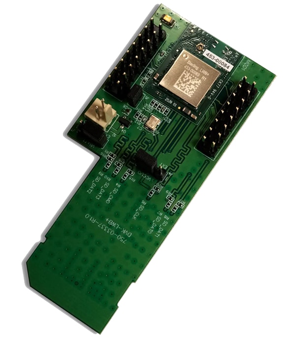 Dev board includes Laird's 453-00084R Sterling LWB+ module Billedet af dev boardet indeholder Lairds 453-00084R Sterling LWB+ modul