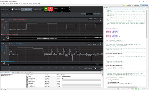 Silicon Labs Simplicity Studio includes an energy profiler (click to enlarge) Image of Silicon Labs Simplicity Studio includes an energy profiler (click to enlarge)