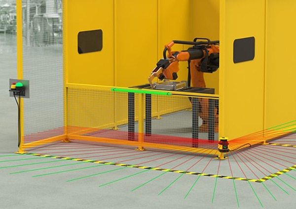 Safety laser scanner like this can monitor a 275° area Image of safety laser scanner like this can monitor a 275° area