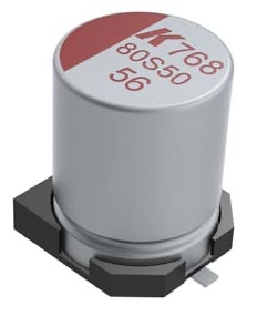 KEMET A768 series surface mount solid polymer aluminum capacitor Image of KEMET A768 series surface mount solid polymer aluminum capacitor