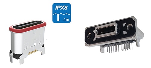 Amphenol USB Type-C connectors in waterproof (left) and ruggedized (right) Image of Amphenol USB Type-C connectors in waterproof (left) and ruggedized (right)